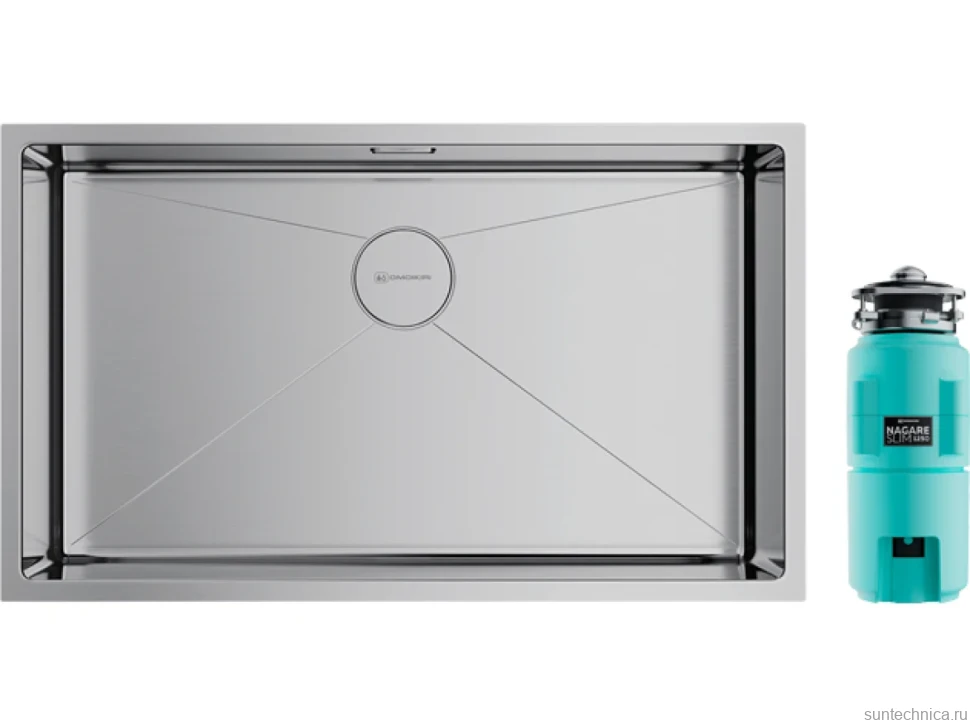 Комплект Мойка Omoikiri Taki 74-U/IF-IN нержавеющая сталь + Измельчитель Nagare slim 1250-AZ azur blue