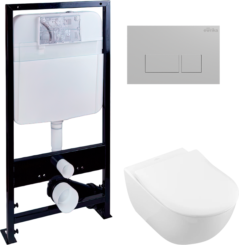 Комплект Унитаз подвесной Villeroy & Boch Subway 2.0 5614R201 alpin + Инсталляция EWRIKA ProLT 0026-2020 + Кнопка 0040 хром матовый