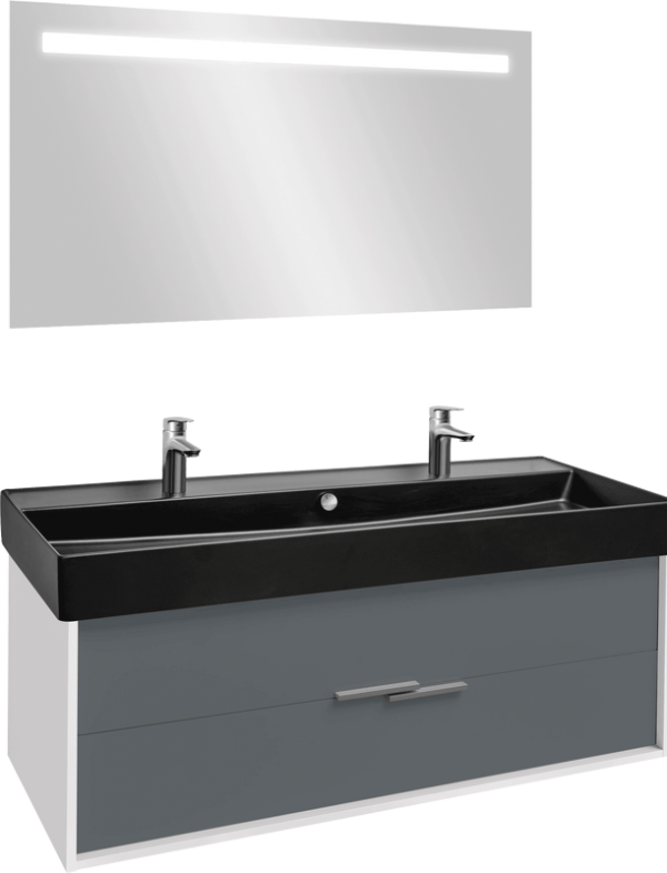 Мебель для ванной комнаты Jacob Delafon Vivienne 120 белая блестящая, серый матовый, раковина черная