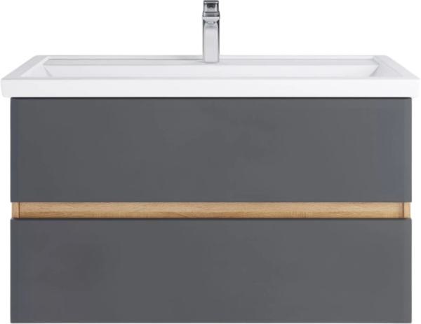 Тумба с раковиной SanStar Инфинити 100 подвесная, дуб сонома светлый, графит софт, раковина Фостер
