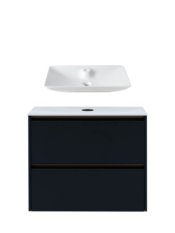 Тумба с раковиной Allen Brau Activity 80 с подсветкой, матовый антрацит, олива браш, столешница белая, раковина Fantasy Y 64x40, белая