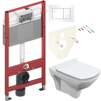 Комплект Унитаз подвесной Cersanit Carina XL Clean On DPL EO slim + Инсталляция TECE Base 9400413 4 в 1 с кнопкой смыва