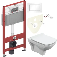 Комплект Унитаз подвесной Cersanit Carina XL Clean On DPL EO slim + Инсталляция TECE Base 9400413 4 в 1 с кнопкой смыва