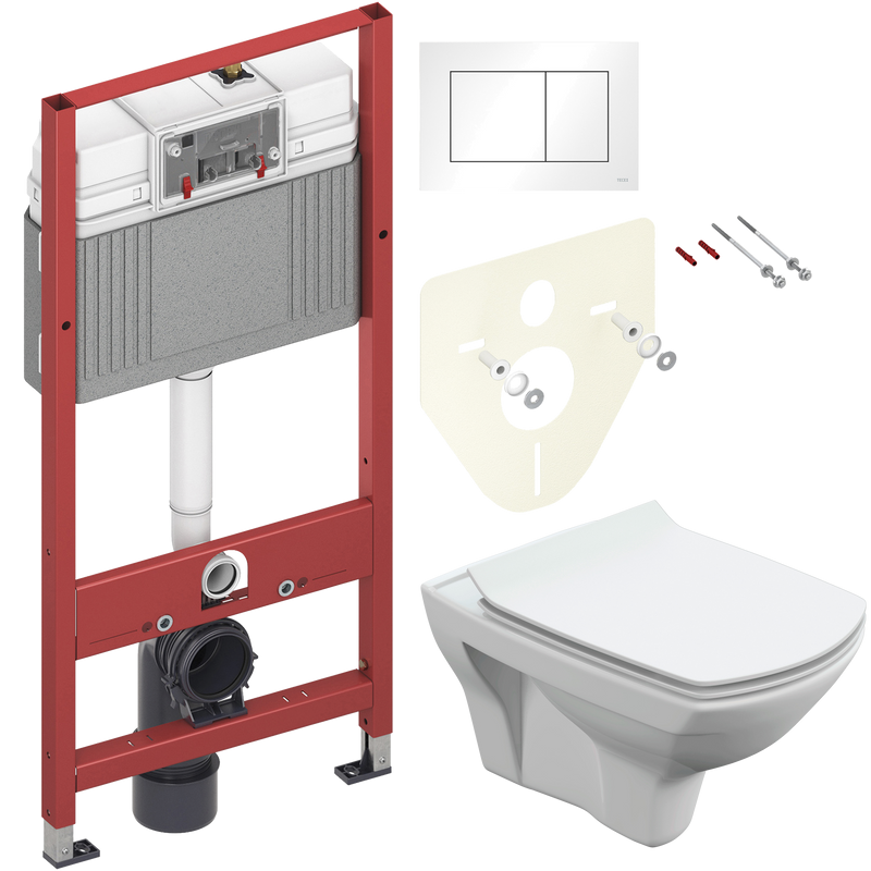 Комплект Унитаз подвесной Cersanit Carina XL Clean On DPL EO slim + Инсталляция TECE Base 9400413 4 в 1 с кнопкой смыва