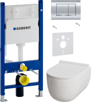 Комплект Унитаз подвесной Damixa Scandinavian Pure DX36C1701SC с микролифтом, безободковый + Звукоизоляция Geberit + Инсталляция Duofix Delta 458.163.21.1 с кнопкой смыва, хром