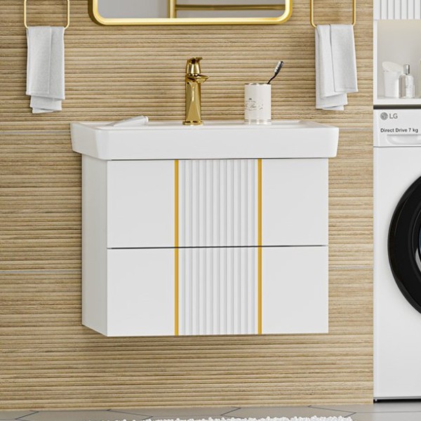 Тумба под раковину Brevita Vega 70 подвесная, белая, золото