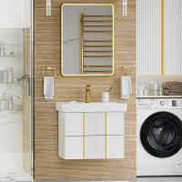 Тумба под раковину Brevita Vega 70 подвесная, белая, золото