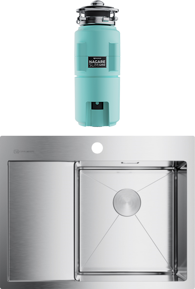 Комплект Мойка Omoikiri Akisame 65-IN-R нержавеющая сталь + Измельчитель Nagare slim 1250-AZ azur blue