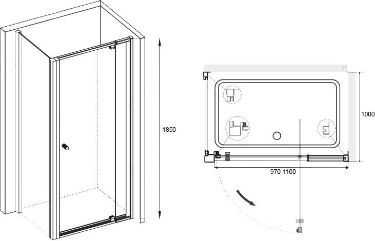 Душевой уголок RGW Passage PA-02+100 см (97-110)x100x185 профиль хром, стекло прозрачное