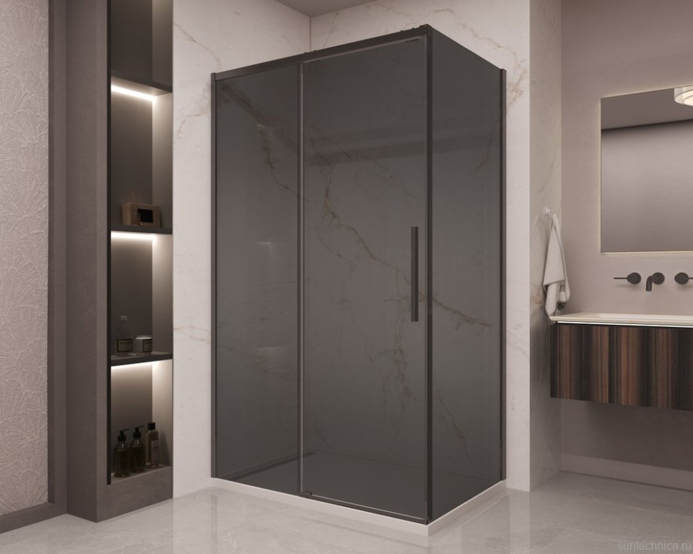 Душевой уголок Vincea Stella VSR-1ST9012CGB 120x90 см, профиль матовый черный, стекло тонированное
