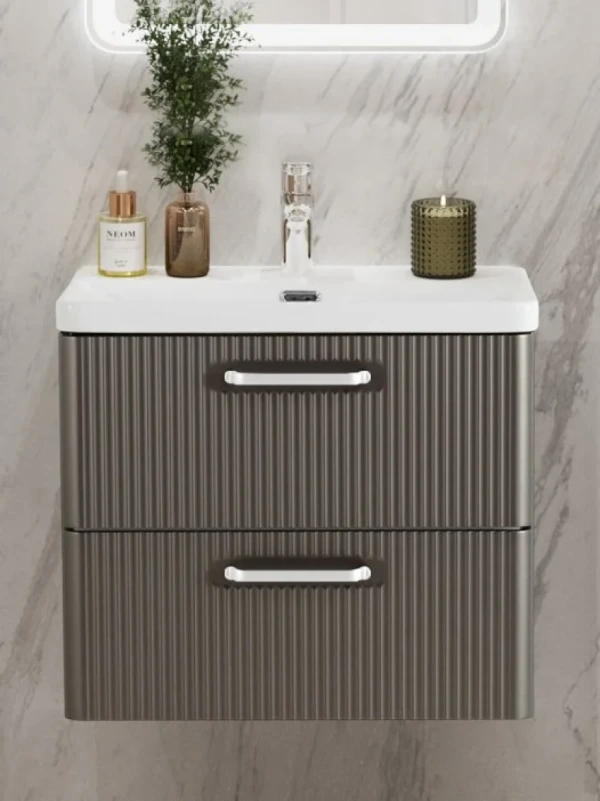 Тумба с раковиной BelBagno Due 50 ручки белые, оружейная сталь