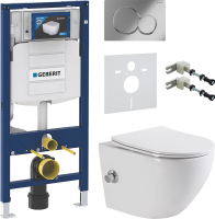 Комплект Унитаз подвесной BelBagno Uno BB3105CHR-BS/SC с микролифтом, со смесителем и функцией биде + Инсталляция Geberit Duofix UP 320 111.300.00.5 + Кнопка Sigma 01 115.770.21.5 хром + Звукоизоляция + Крепления 111.815.00.1 к стене