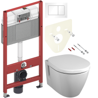 Комплект Унитаз подвесной Ideal Standard Connect E781901 с функцией биде + Крышка E712701 с микролифтом, петли хром + Инсталляция TECE Base 9400413 4 в 1 с кнопкой смыва