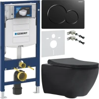 Комплект Унитаз подвесной beWash Bogen 88303670 с сиденьем микролифт, с функцией биде, черный матовый + Крепления Geberit Duofix 111.815.00.1 к стене + Звукоизоляция + Инсталляция UP 320 111.300.00.5 + Кнопка Sigma 01 115.770.DW.5 черная