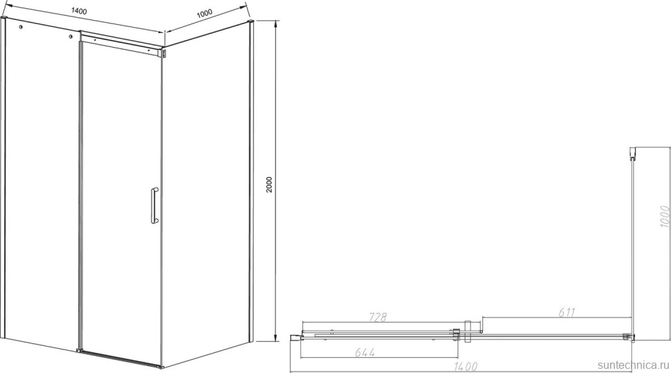 Душевой уголок Vincea Dice VSR-4D1014CL 140х100 см, профиль хром