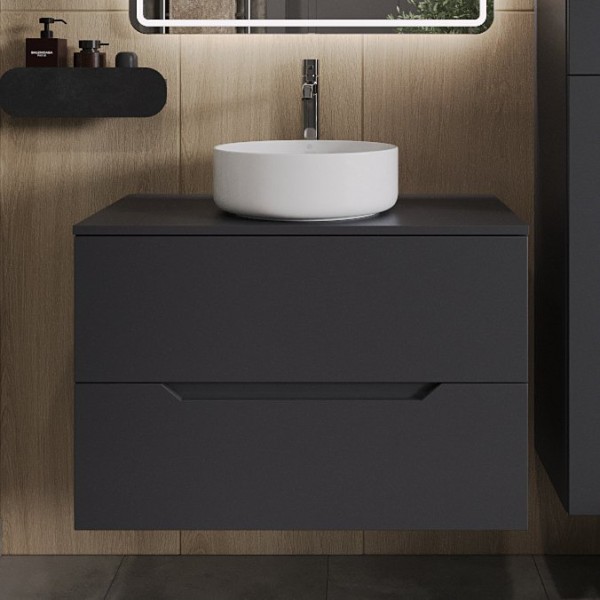 Тумба с раковиной Orange Line 80 подвесная, 2 ящика, матовый графит с раковиной B09-360W