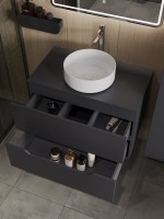 Тумба с раковиной Orange Line 80 подвесная, 2 ящика, матовый графит с раковиной B09-360W
