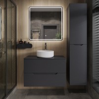 Тумба с раковиной Orange Line 80 подвесная, 2 ящика, матовый графит с раковиной B09-360W
