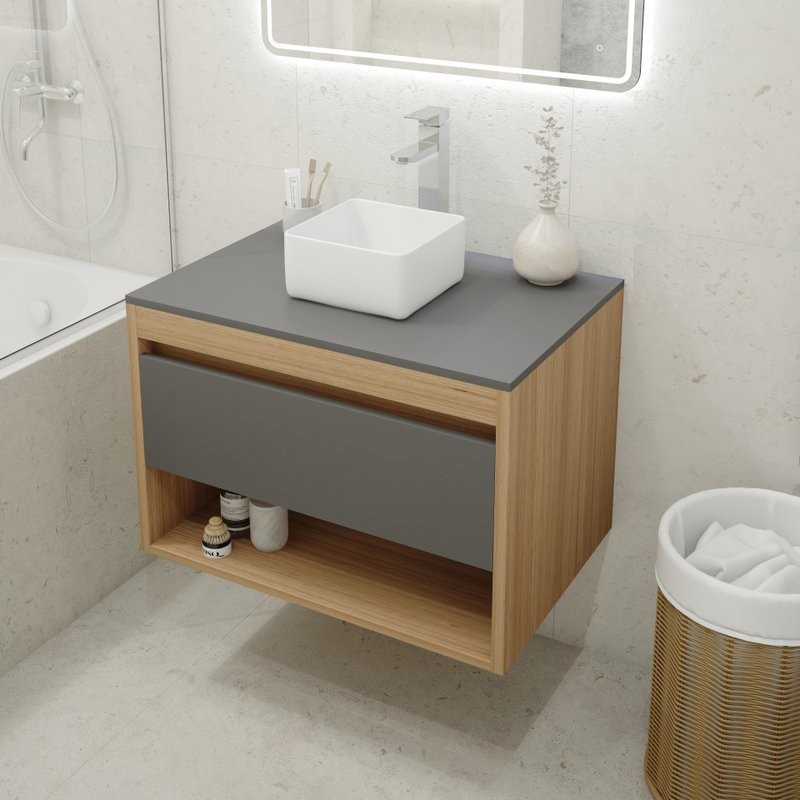 Тумба с раковиной Teymi Ritta 75 дуб эврика, матовый графит, раковина Helmi Mini 24