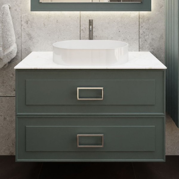 Тумба под раковину со столешницей La Fenice Cubo Twin 100 подвесная, серая, столешница белый мрамор, ручка черная