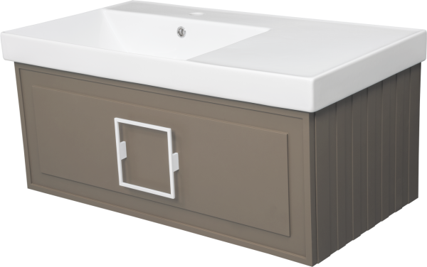 Тумба с раковиной La Fenice Cubo 90 L подвесная, cappuccino, ручка белая, раковина Cubo 90 L