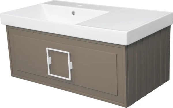 Тумба с раковиной La Fenice Cubo 90 L подвесная, cappuccino, ручка белая, раковина Cubo 90 L