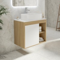 Тумба с раковиной Teymi Nura 70 дуб эврика, матовая белая, раковина Solli 51