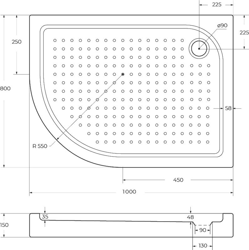 Поддон для душа BelBagno Tray R 100х80 R550 с сифоном