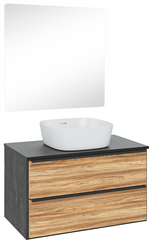 Мебель для ванной комнаты Runo Мальта 85 дуб, черная, раковина Bella 40