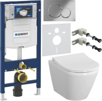 Комплект Унитаз подвесной VitrA Integra Round 7041B003-0075 + Крышка + Инсталляция Geberit Duofix UP 320 111.300.00.5 + Кнопка Sigma 01 115.770.21.5 хром + Крепления 111.815.00.1 к стене + Звукоизоляция