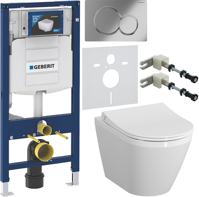 Комплект Унитаз подвесной VitrA Integra Round 7041B003-0075 + Крышка + Инсталляция Geberit Duofix UP 320 111.300.00.5 + Кнопка Sigma 01 115.770.21.5 хром + Крепления 111.815.00.1 к стене + Звукоизоляция