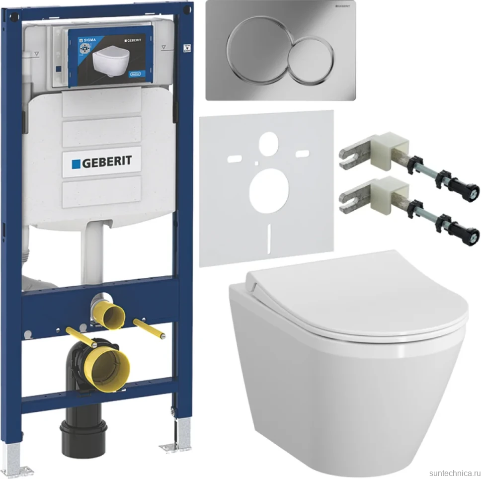 Комплект Унитаз подвесной VitrA Integra Round 7041B003-0075 + Крышка + Инсталляция Geberit Duofix UP 320 111.300.00.5 + Кнопка Sigma 01 115.770.21.5 хром + Крепления 111.815.00.1 к стене + Звукоизоляция
