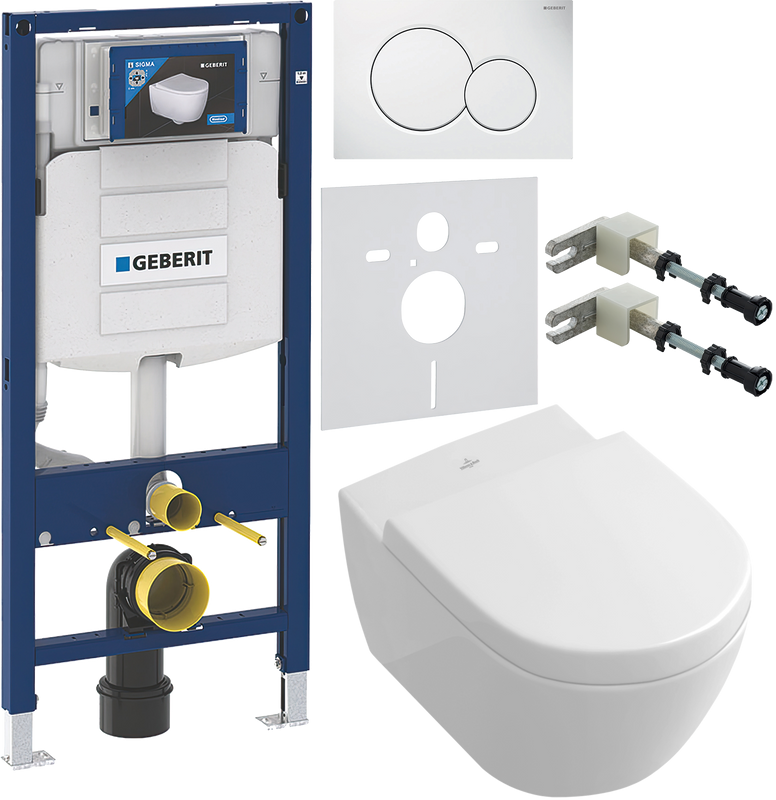 Комплект Унитаз подвесной Villeroy & Boch Subway 2.0 5614 R001 + Крышка 9M68 S101 с микролифтом, петли хром + Инсталляция Geberit Duofix UP 320 111.300.00.5 + Кнопка Sigma 01 115.770.11.5 белая + Крепления 111.815.00.1 к стене + Звукоизоляция
