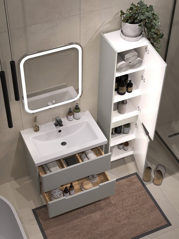 Мебель для ванной комнаты SanStar Ориана 70 подвесная, серая, раковина Cersanit Como 70