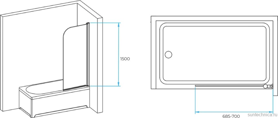 Шторка на ванну RGW Screens SC-009B 700x1500, профиль черный