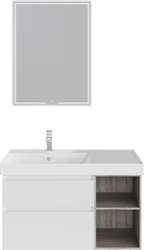 Мебель для ванной комнаты KERAMA MARAZZI Cubo 90, левая подвесная, с ящиками и полкой, белая матовая, древесная