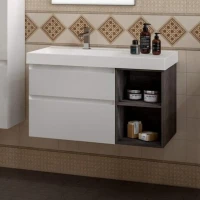 Мебель для ванной комнаты KERAMA MARAZZI Cubo 90, левая подвесная, с ящиками и полкой, белая матовая, древесная