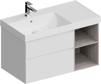 Мебель для ванной комнаты KERAMA MARAZZI Cubo 90, левая подвесная, с ящиками и полкой, белая матовая, древесная