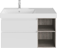 Мебель для ванной комнаты KERAMA MARAZZI Cubo 90, левая подвесная, с ящиками и полкой, белая матовая, древесная
