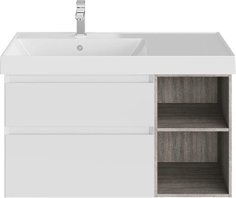 Мебель для ванной комнаты KERAMA MARAZZI Cubo 90, левая подвесная, с ящиками и полкой, белая матовая, древесная