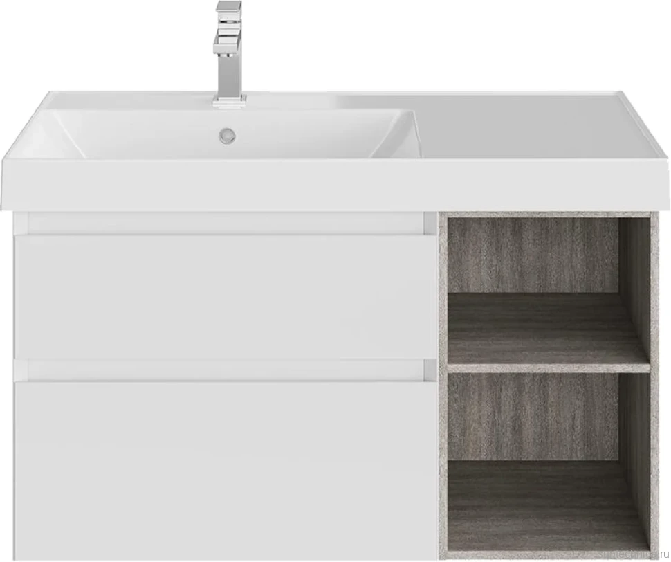 Мебель для ванной комнаты KERAMA MARAZZI Cubo 90, левая подвесная, с ящиками и полкой, белая матовая, древесная