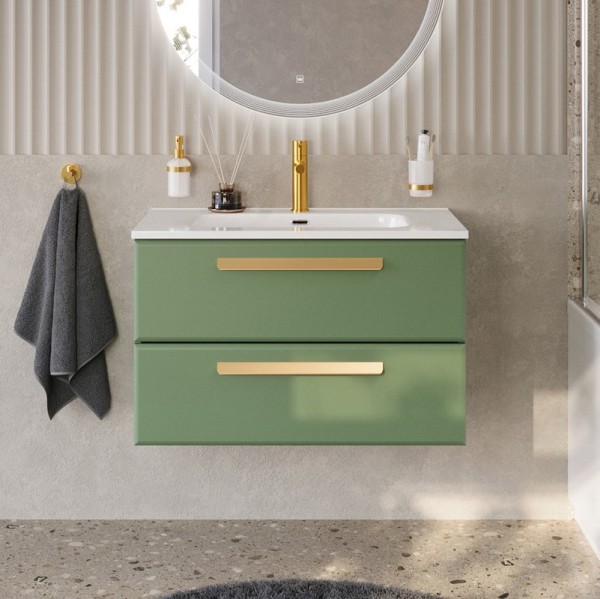 Тумба с раковиной Cezares Eco Cer-N 80 фисташковый софт, раковина Duet 80, ручки сатиновое золото