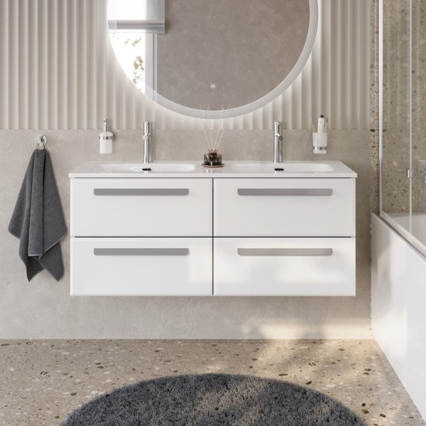 Тумба с раковиной Cezares Eco Cer-N 120 4 ящика, bianco lucido, раковина Eco 120, двойная, ручки серые