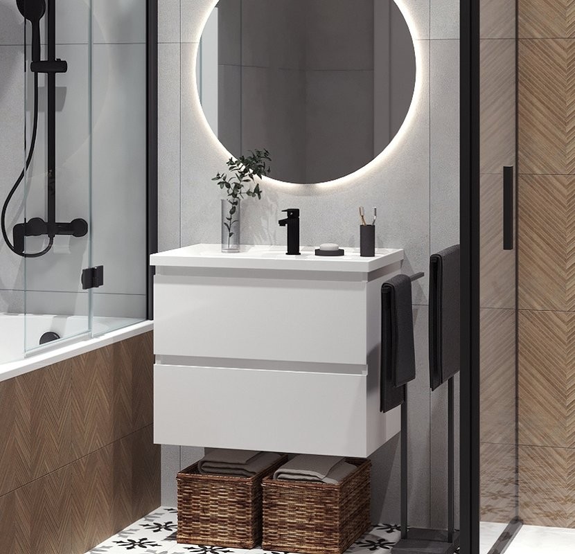 Тумба с раковиной Belux Фаворит 85 подвесная, белая глянцевая, раковина 85-02