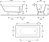 Чугунная ванна Jacob Delafon Soissons 150x70 см, встраиваемая, белая, на ножках