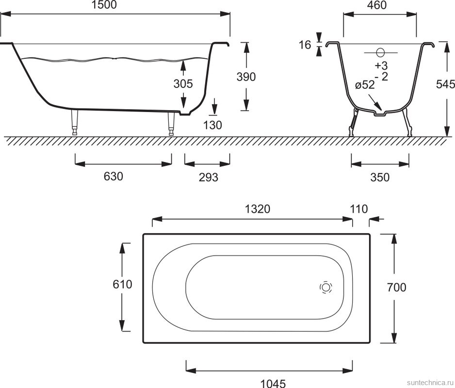 Чугунная ванна Jacob Delafon Soissons 150x70 см, встраиваемая, белая, на ножках