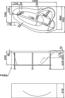 Акриловая ванна Marka One Gracia L 160x95 см, угловая, левая, пристенная, белая, асимметричная, с каркасом, с сиденьем