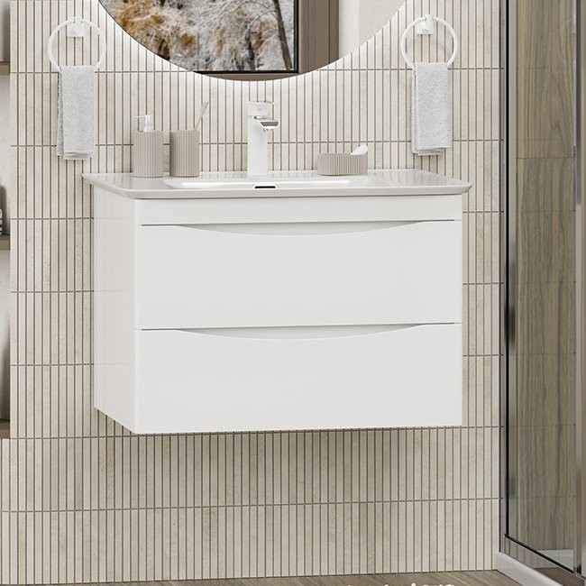 Тумба с раковиной Misty Мираж 70 подвесная, белый глянец