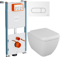 Комплект Унитаз подвесной VitrA Shift 7742B003-0075 белый глянцевый + Крышка 91-003-009 с микролифтом, петли хром + Инсталляция V-Fix Core 732-5800-01PV + Кнопка Root Round 740-2200 белая глянцевая