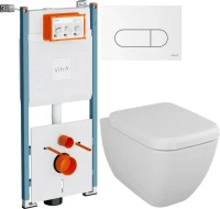 Комплект Унитаз подвесной VitrA Shift 7742B003-0075 белый глянцевый + Крышка 91-003-009 с микролифтом, петли хром + Инсталляция V-Fix Core 732-5800-01PV + Кнопка Root Round 740-2200 белая глянцевая